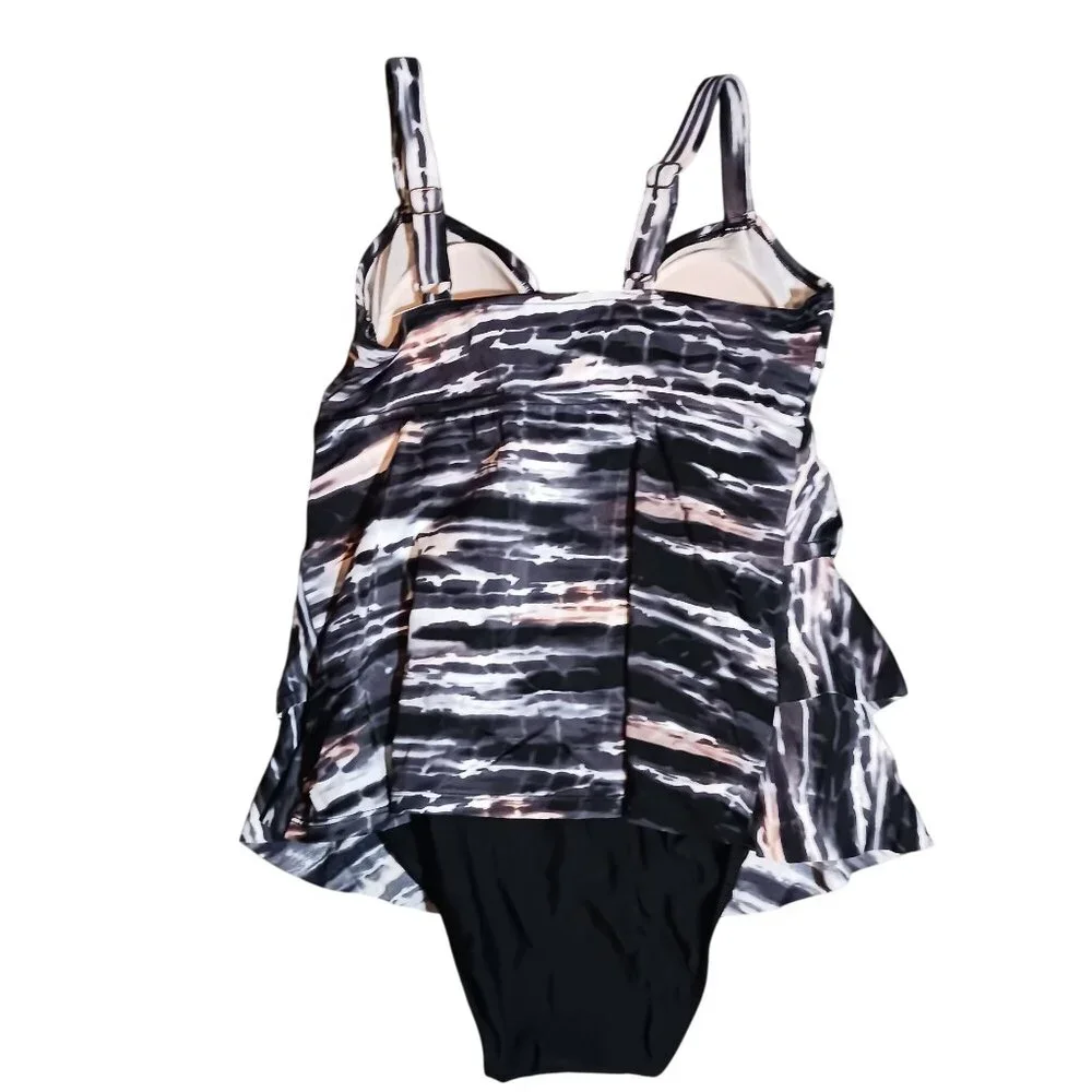 NEW Swim Solutions Tiered One-Piece Swimsuit in Nuetral Multi, Size‎ 10 - Picture 4 of 11